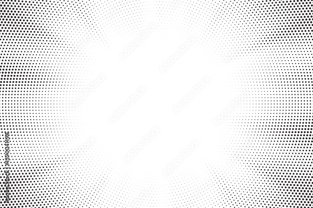 Poster Halftone background vector, abstract backdrop design with two tone pattern and copy space for edit your content. Radial effect halftone background.