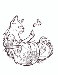 Mystical cat charismatic hand drawn doodle illustration isolated creature 