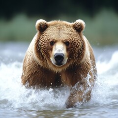 Obraz premium Grizzly bear wading in river rapids