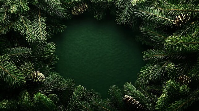 Beautiful festive wreath with pinecones and lush green pine leaves image