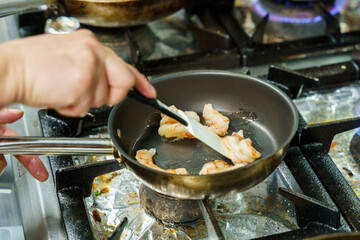 Cooking Shrimp in Frying Pan