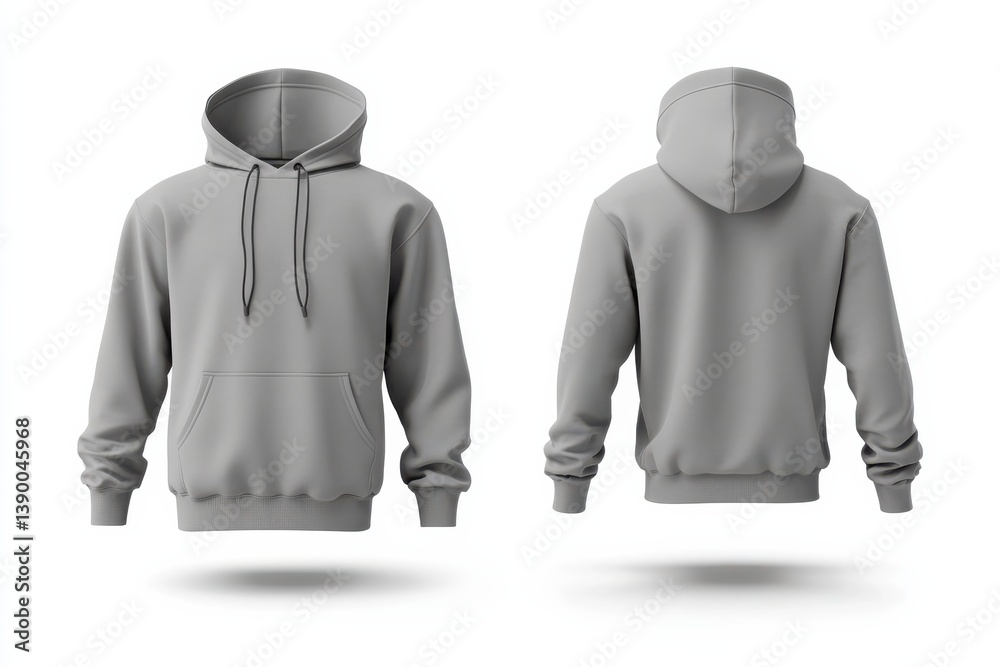 Poster Soft gray hoodie displayed from multiple angles against a white background showcasing a simple and comfortable style