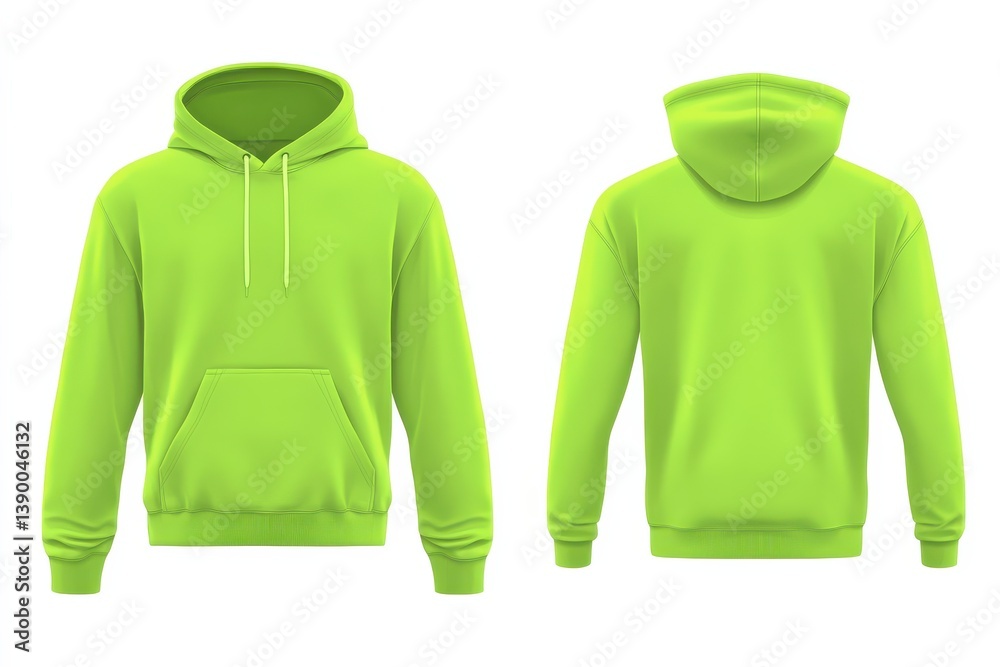 Poster Bright green hoodie displayed from front and back angles showcasing simple design and vibrant color ideal for casual wear