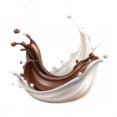 realistic 3d liquid chocolate and milk splash in wave style Isolated white background