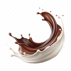 realistic 3d liquid chocolate and milk splash in wave style Isolated white background
