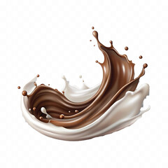 realistic 3d liquid chocolate and milk splash in wave style Isolated white background