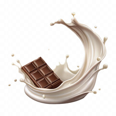 realistic 3d liquid chocolate and milk splash in wave style Isolated white background