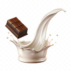 realistic 3d liquid chocolate and milk splash in wave style Isolated white background