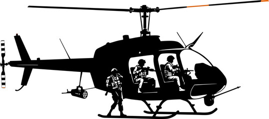Little Bird Helicopter Silhouette with Special Forces – Tactical Vector Illustration © Yogaswara