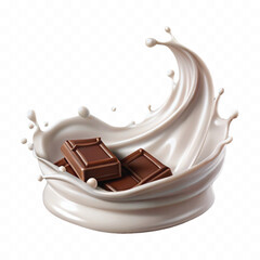 realistic 3d liquid chocolate and milk splash in wave style Isolated white background