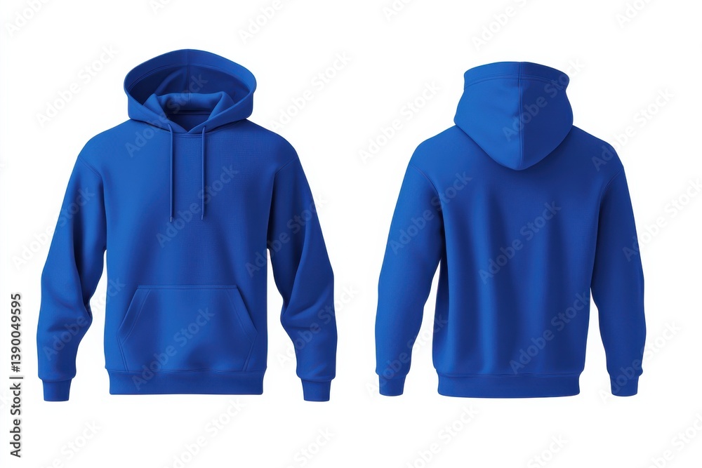 Poster bright blue hoodie displayed from the front and back in a clean, minimalistic setting