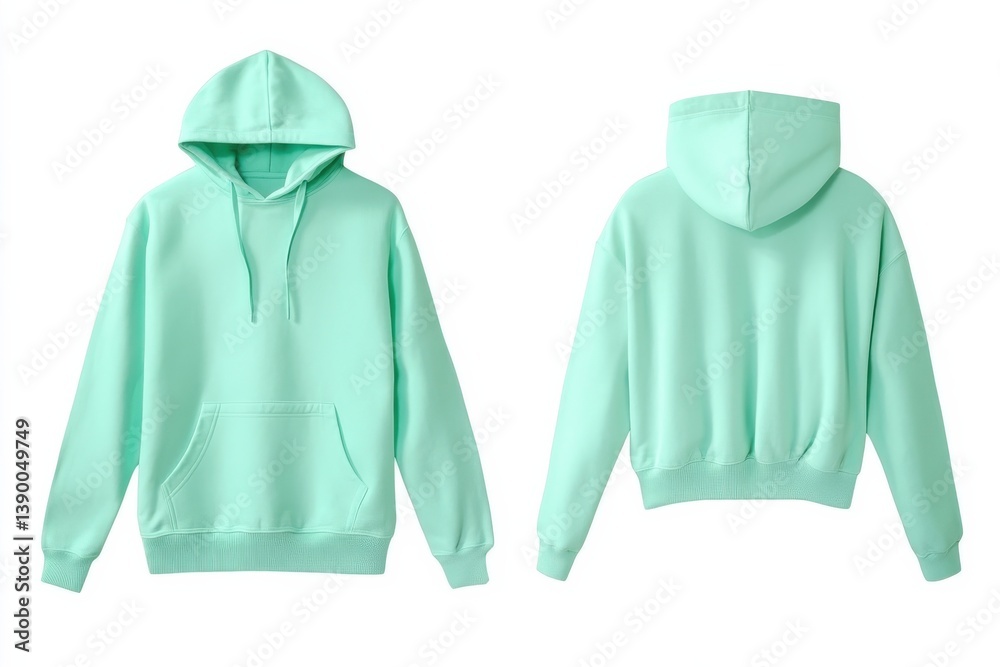 Poster Mint green hoodie displayed from multiple angles showcasing its casual design and comfortable fit