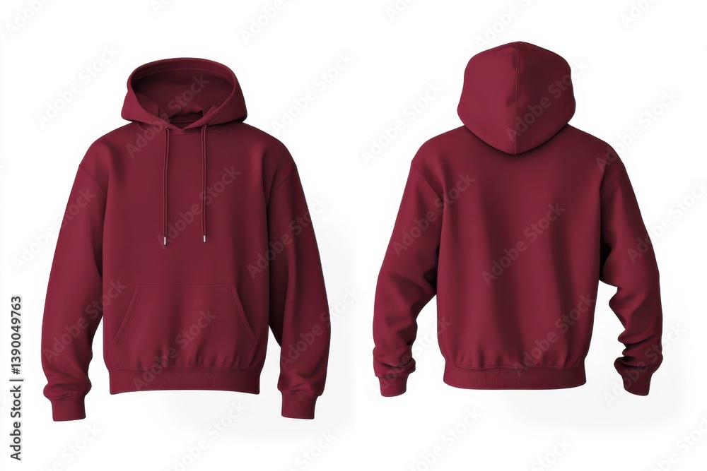 Poster Comfortable burgundy hoodie design displayed from front and back angles showcasing style and functionality