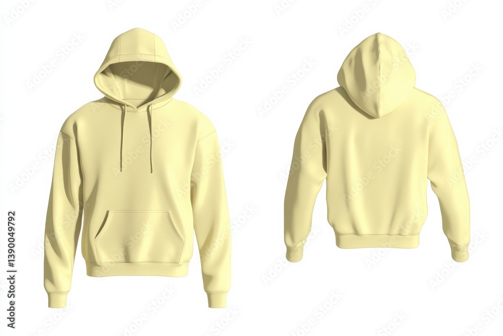 Poster Light yellow hoodie displayed from multiple angles showing front and back view in a clear studio setting with soft lighting