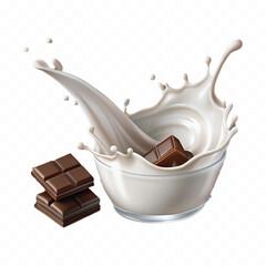 realistic 3d liquid chocolate and milk splash in wave style Isolated white background