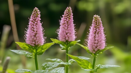 Fototapeta premium Three Pink Flowers Blooming Closeup Nature Photography
