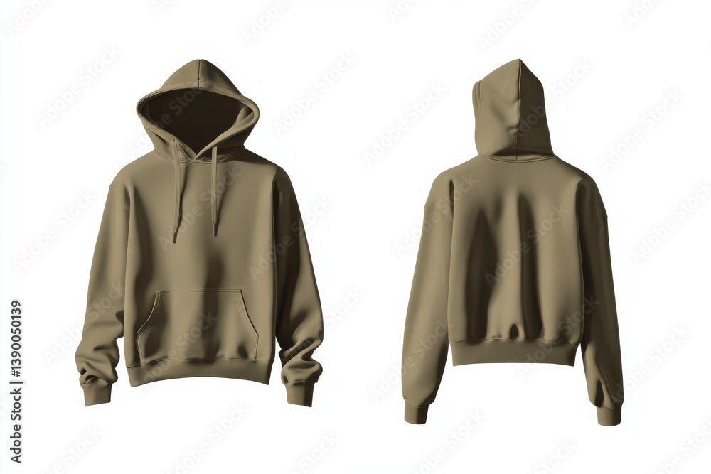 Poster hoodie design featuring a minimalistic style in a natural khaki color for casual wear