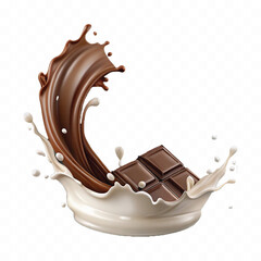 realistic 3d liquid chocolate and milk splash in wave style Isolated white background