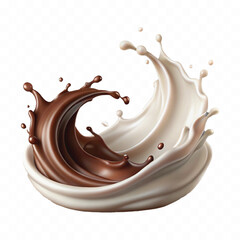 realistic 3d liquid chocolate and milk splash in wave style Isolated white background