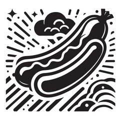 Obraz premium Sausage fast food vector illustration outline, silhouette on white background