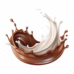realistic 3d liquid chocolate and milk splash in wave style Isolated white background