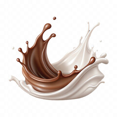 realistic 3d liquid chocolate and milk splash in wave style Isolated white background