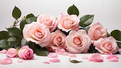 Mother's Day Greeting with Roses and Leaves – Top View Flat Lay Arrangement