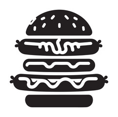 Sausage fast food vector illustration outline, silhouette on white background
