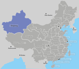 Fototapeta premium china, map, province, xinjiang, urumqi, taklamakan, west, 