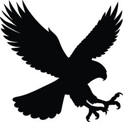 Silhouette flying Eagle attacking vector design - American hawk, sihouette falcon in action design