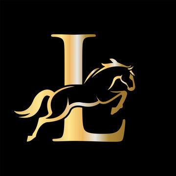 Initial Letter L Horse Logo Design Concept With Jumping Horse Symbol Vector Template