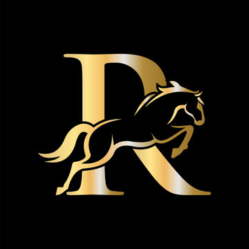 Initial Letter R Horse Logo Design Concept With Jumping Horse Symbol Vector Template