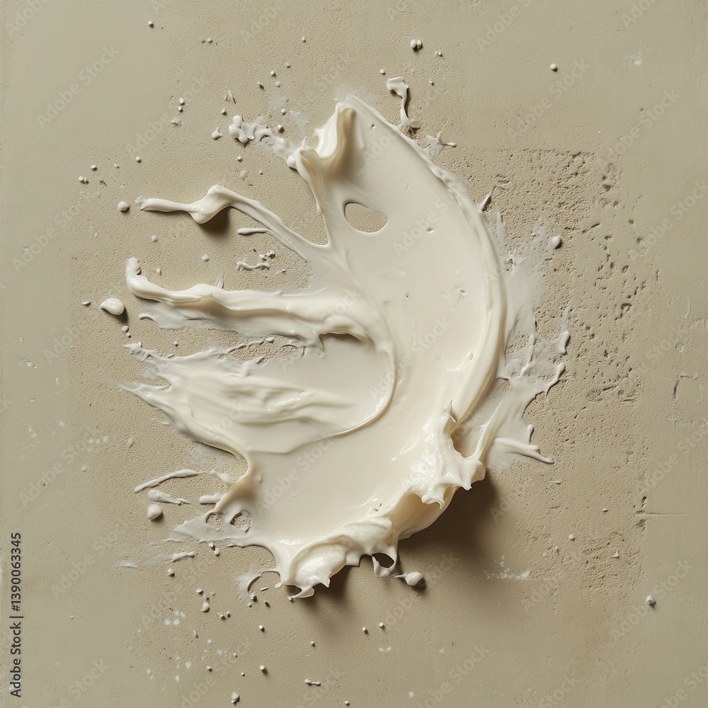 Poster Creamy substance splashing on a textured surface during a creative culinary experiment or art project