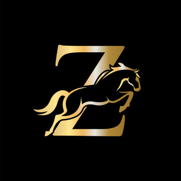 Initial Letter Z Horse Logo Design Concept With Jumping Horse Symbol Vector Template