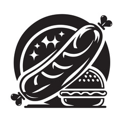 Sausage fast food vector illustration outline, silhouette on white background