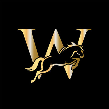 Initial Letter W Horse Logo Design Concept With Jumping Horse Symbol Vector Template