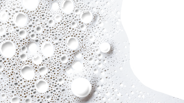 Bubbly foam texture with white bubbles on a transparent background