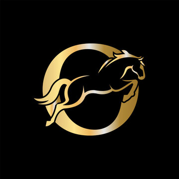 Initial Letter O Horse Logo Design Concept With Jumping Horse Symbol Vector Template
