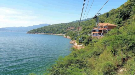 Coastal cable car overlooking a scenic bay