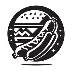 Sausage fast food vector illustration outline, silhouette on white background