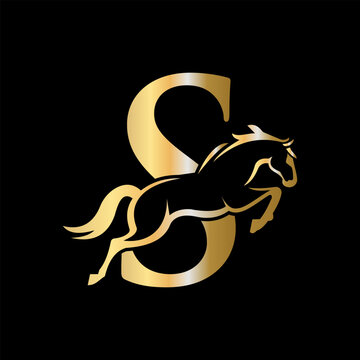 Initial Letter S Horse Logo Design Concept With Jumping Horse Symbol Vector Template