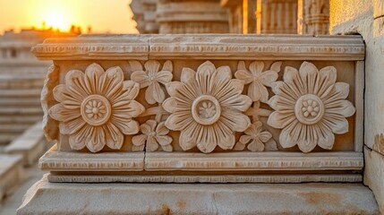 Naklejka premium Ornate stone carvings, intricate floral designs
