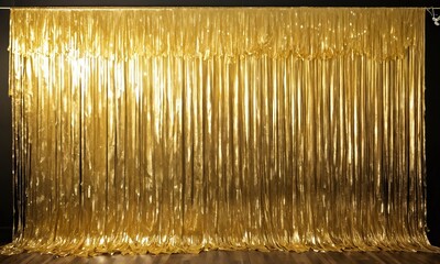 Shimmering gold curtain backdrop enhances festive atmosphere for celebrations and events