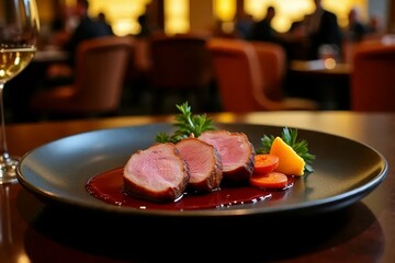 Sliced duck breast glazed