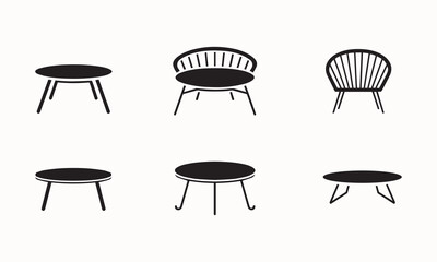 Table and Coffee Table Silhouettes for Home Decor and Furniture Design, Collection of Modern table Chair Silhouettes for Furniture and Interior Design Projects