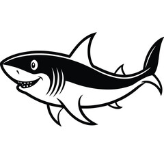 Shark Vector Illustration Swimming in the Ocean with Fish and Marine Life