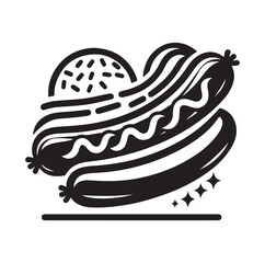 Sausage fast food vector illustration outline, silhouette on white background