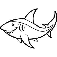 Shark cartoon vector illustration swimming in the ocean with marine life elements