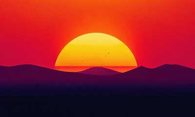 Fototapeta premium Vibrant sunset over hills with colorful sky and silhouettes of distant mountains near the horizon