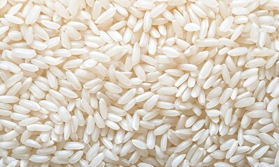White rice grains scattered on a surface showcasing texture and color under natural light
